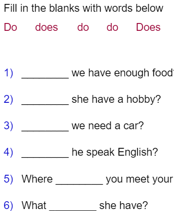 Simple Present Tense Questions Do Does Exercise 2 - Englishpedia.net