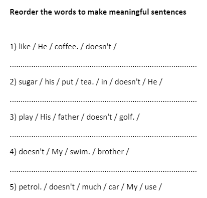 Simple Present Tense Negative Reorder Exercise No Englishpedia Net