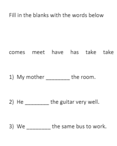 Simple Present Tense Positive Fill in Blanks Exercise No:16 ...